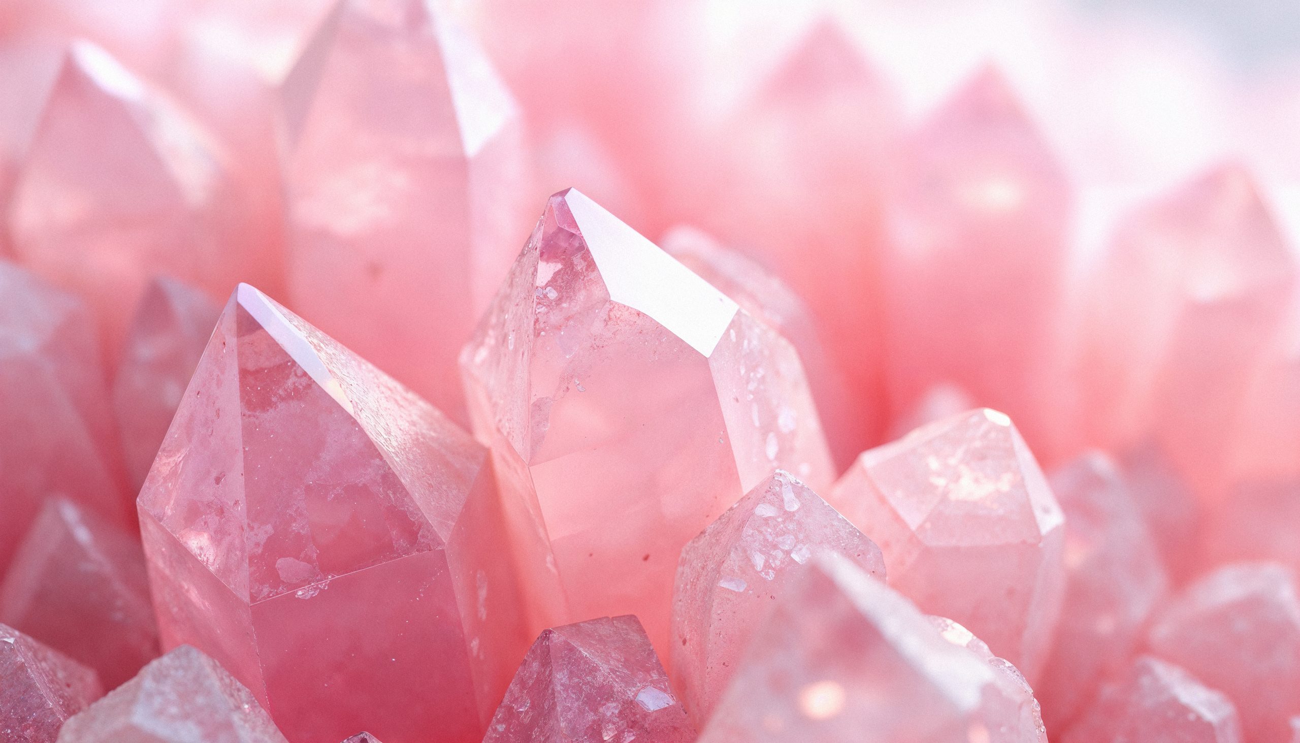 close up cluster pink rose quartz crystals - the benefits of crystals